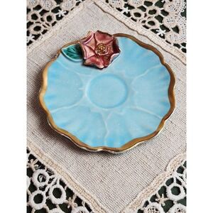 Vintage Porcelain Gold Rimmed‎ Rose Trinket Plate